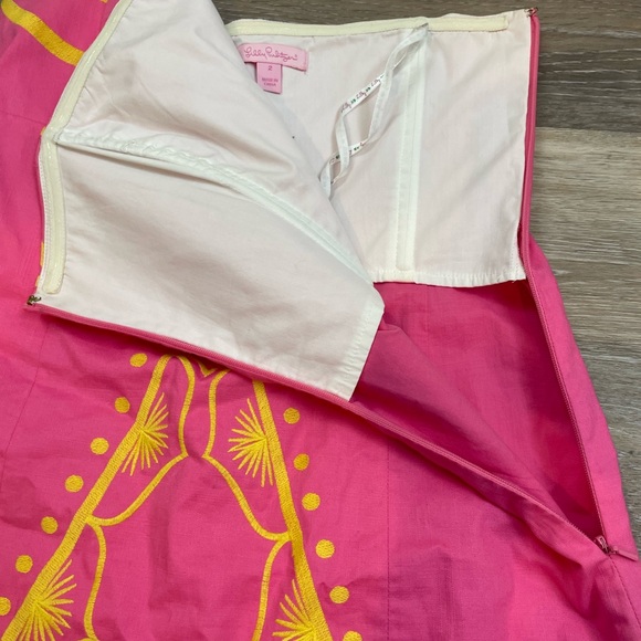 Lilly Pulitzer Strapless Dress Bowen Bumblebee Pink Yellow Size 2 - Picture 9 of 15